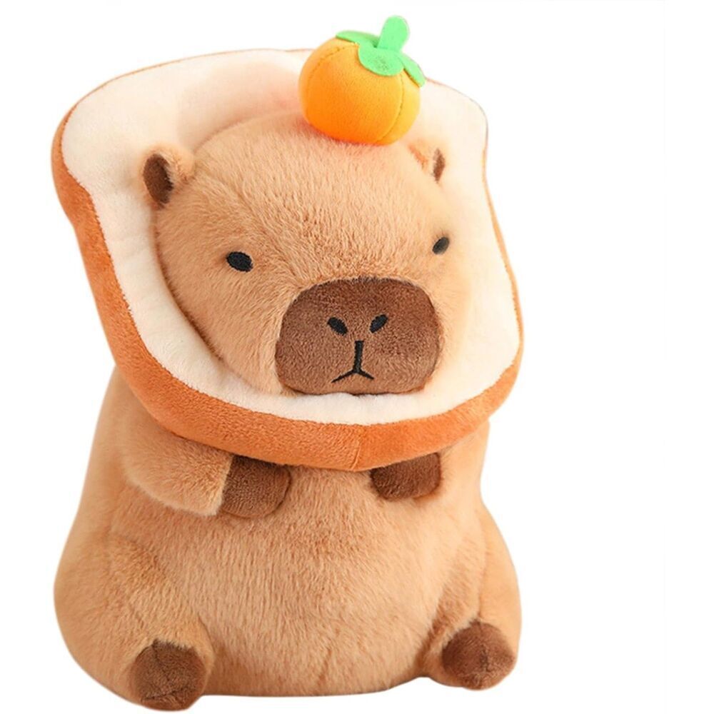 13.7 inch Ditucu Cute Orange Capybara Plush with Wearable Toast Headgear